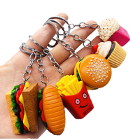 Porte-clés en plastique artificiel fait à la main Hot Dog Burger Cake Sandwich French Fries Popcorn Hamburger Ice Cream-Food Pendant