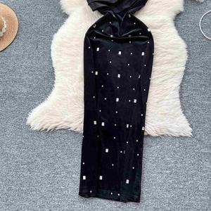 공장 맞춤형 여성용 민소매 미디 드레스 우아한 저녁 연회 레이디 솔리드 패턴 짠 친환경적이고 빨 - Product Image 3