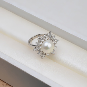 Accesorios de Joyería al por Mayor, Anillo Abierto de Copo de Nieve de Plata S925 y Juego de Aretes Colgantes para Mujer, Bandeja Vacía para Perlas-1304, Joyería de Moda - Product Image 3