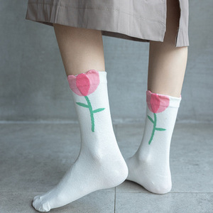 Sweet System Women's Crew Socks 3D Floral Tulip Cotton Mid-Calf Summer Breathable Anti-Bacterial For Youth - Product Image 3