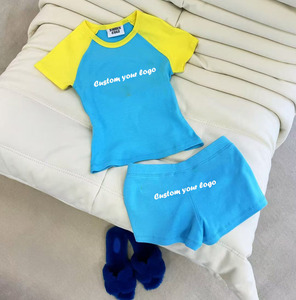 Kadın giyim iki parçalı şort takımı renk blok kırpma üst ve şortlar 2 parça Set kadın rahat kıyafetler 2025 yaz giysileri - Product Image 1