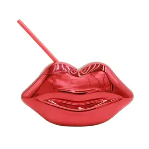 Zogift Red Lip Shaped Creative Portable Festival Irregular Retro Straw Drink Novelty Beverage Plastic Beach Sipper Cup