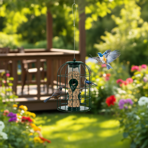 Mangiatoia per uccelli verde 7'' x 7'' x 10'' in metallo da appendere, resistente alla ruggine, per uccelli selvatici e birdwatching in giardino - Product Image 2