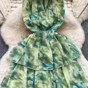 S-XL Vestido de Cuello Colgante Teñido <span class=keywords><strong>con</strong></span> Efecto Aureola Largo de Volantes Tipo Pastel de Gasa para <span class=keywords><strong>Playa</strong></span> - Product Image 5