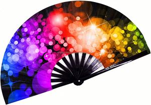 Éventail pliant en satin de polyester et bambou de 33 cm avec impression de logo personnalisé, décoration peinte, éventail arc-en-ciel pour la fierté gay - Product Image 4