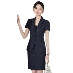 Women's Short Sleeve Suit Set Slim Fit Formal Uniform For Office <b>Work</b> Summer Wear Notched Collar Anti-Wrinkle Wool Blend - Product Image 5