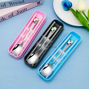 3689 Giant Eyed Panda Journey Spoon And Chopstick Set 304 Stainless Steel Cutlery Fork Spoon And Chopstick Set