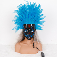 Máscara LED Personalizada con Plumas Negras, para Mardi Gras, Carnaval, Fiesta de Disfraces, Máscara con Cable EL Luminoso, Disfraz para Festival Rave