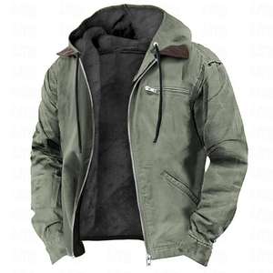 Giacca Imbottita <span class=keywords><strong>con</strong></span> Cappuccio per Uomo, Tinta Unita, Foderata in Pile, <span class=keywords><strong>Cappotto</strong></span> Casual da Lavoro <span class=keywords><strong>con</strong></span> Tasche <span class=keywords><strong>con</strong></span> Zip, Giacca Invernale Termica - Product Image 4