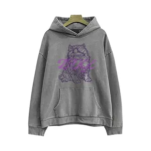 Custom high quality 450 gsm 100% cotton dtg printing drop shoulder oversized acid wash grey hoodies for men