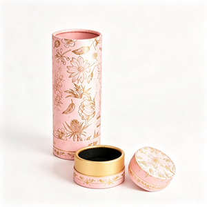 <b>Pink</b> Cylindrical <b>Gift</b> Container Quality Paper Flower Print Protective Interior Beauty Products Accessories Packaging Tube - Product Image 1
