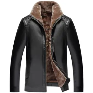 Casual clásico de moda motocicleta chaqueta con cremallera negro invierno chaqueta de cuero para hombre