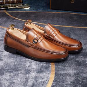 Handcrafted High Quality Retro Casual <b>Shoes</b> Rounded Toes Men's Wedding Banquet Dress Waterproof <b>Height</b> <b>Increasing</b> Slip-On Autumn - Product Image 3