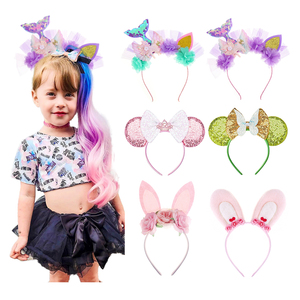 عصابة رأس على شكل أذن أرنب مع زهور ونجم البحر وحورية البحر للتنكر، عصابة شعر بفيونكات لامعة وأذني فأر للنساء والفتيات - Product Image 1