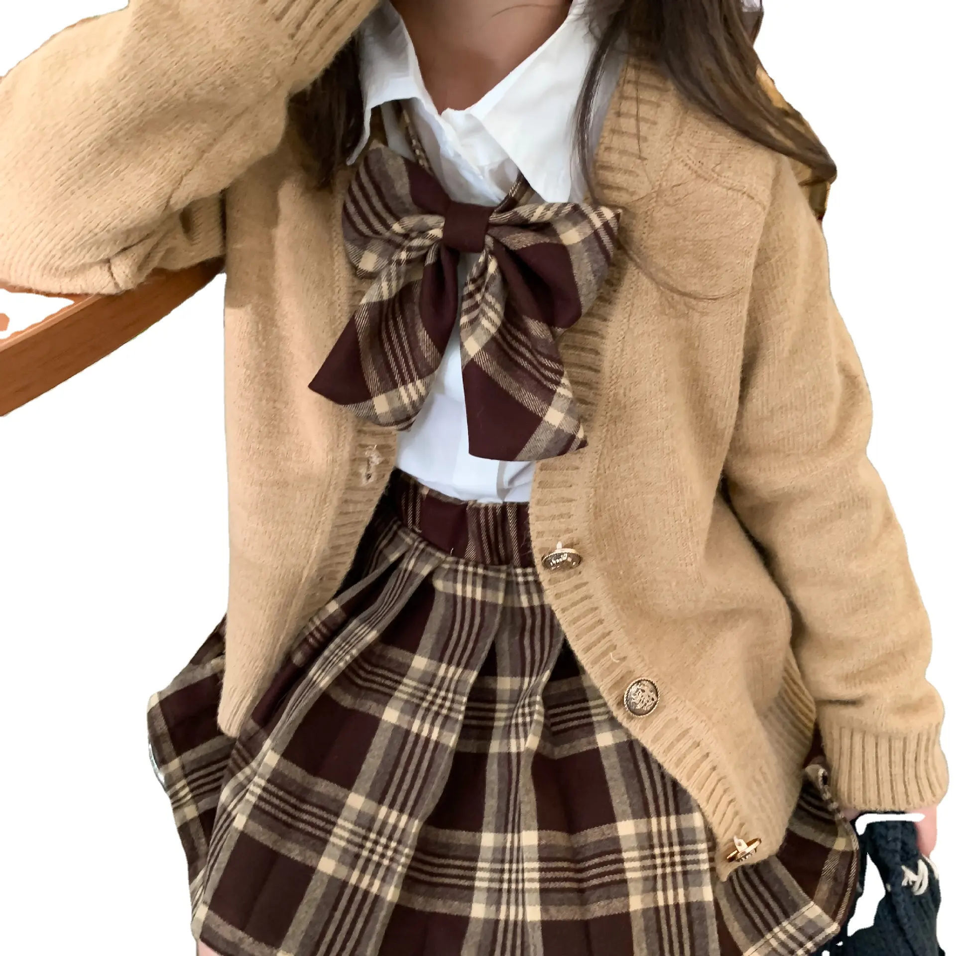 YAJIANUO Autumn Bow Japanese Kids Clothing Sets 3 Pieces Baby Girls' Clothing Sets Sweet Japanese Girl School Uniforms