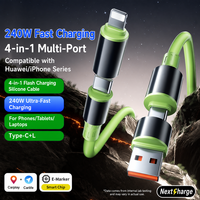 Pengisian Daya Super Cepat 240W 4 in 1 Kabel USB-A/Type-C/ Data untuk Ponsel, Tablet & Komputer