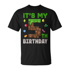 Camiseta It's My 5Th Birthday Pixel Gamer para niños de 5 años - Product Image 2