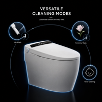 WC intelligent allongé avec siphon en S, bidet intégré, lavage à l'eau chaude, siège chauffant, ouverture automatique du couvercle, télécommande sans fil, séchage à l'air, veilleuse