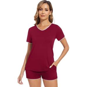 Conjunto de Pijama de Manga Corta para Mujer al por Mayor, Cuello en V, 2 Piezas, Ropa de Dormir Suave de Viscosa de Bambú, Pantalones Cortos, Tallas S-XXL - Product Image 6