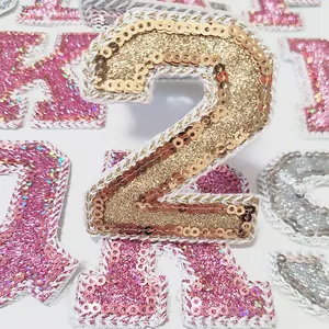 6.5cm Pink Black Silvery Golden Glitter Sequin Letters Patch Alphabet Embroidery Letter Patches For Clothing