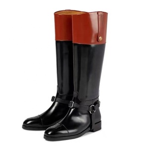 Colors Patchwork Women Flat Buckles Sip on Knee High Boots Knight <b>Round</b> <b>Toe</b> Long Booties Comfortable Designer Shoes - Product Image 1