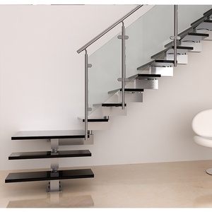 定制弧形钢木楼梯公寓别墅双工实木踏板玻璃栏杆铁现代室内出口东南 - Product Image 4