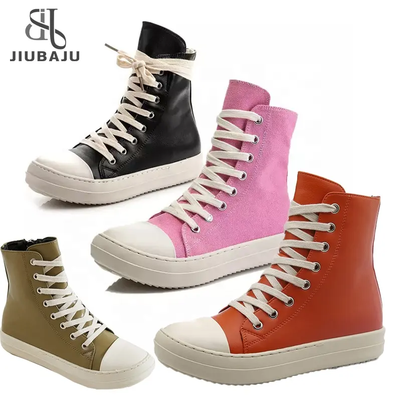 Casual Canvas Shoes Luxury Trainers Ankle Lace Up Women Sneaker Zip High-TOP Hip Hop Streetwear Flats Black Boots