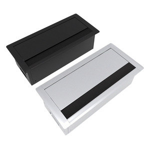 Caja de cables de aleación de aluminio, rectangular, con tapa abatible para escritorio, con enchufe incorporado, contenedor de almacenamiento minimalista y duradero para gestión de cables - Product Image 1
