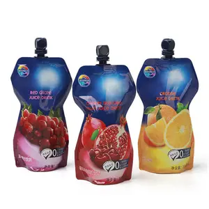 Logo imprimé personnalisé en usine de forme spéciale de l'emballage de jus de fruits en aluminium de qualité alimentaire imprimé sac pochette à bec debout