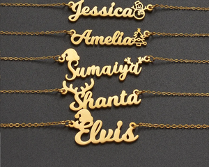 Qiuhan nombre-collar grabado-colgante de textura de acero inoxidable, joyería de regalo de Navidad perfecta para mujeres - Product Image 3