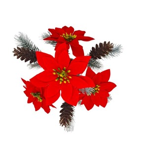 Flor de Poinsettia Artificial de una Sola Rama, Plástico Rojo con Piñas y Ramas para Decoraciones de Escritorio - Product Image 1