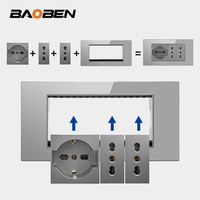 BAOBEN Panneau de prise italienne EU avec USB-C et USB-A, Module d'interrupteur DIY gris