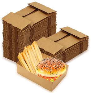 ถาดกระดาษแบบใช้แล้วทิ้ง กล่องอาหารทรงสี่เหลี่ยมทำจากกระดาษคราฟท์ กล่องพับได้ ถาดอาหารกระดาษแข็งแบบป๊อปอัพ 4 มุม สำหรับอาหารจานด่วน - Product Image 1