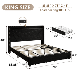 Современная мебель для спальни: деревянная кровать, роскошные кровати с USB и двойными ящиками - Product Image 6