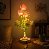 Lampe de table à fleurs artificielles LED, lys rouge araignée, veilleuse avec vase, pour cadeau, décoration de salon, bureau, maison