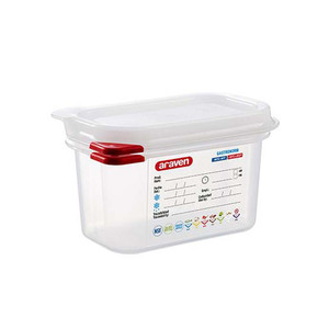 Polypropylene GN 1/9 Food Pan 17.6 × 10.8 × 10 h cm, with Lid, -40/+95 °C Araven - Product Image 1