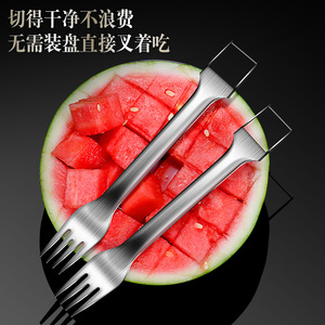 ส้อมตัดแตงโมอเนกประสงค์สแตนเลส ใช้ได้สองแบบ แยกผลไม้ได้หลากหลาย ใช้ในครัวเรือน - Product Image 3
