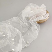 Tissu de maille de tulle perlé haut de gamme perles de mariée de luxe RTS