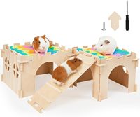 Château amélioré pour cochon d'Inde, abri robuste en bois pour cochon d'Inde, maisonnette pour petits animaux avec escalier