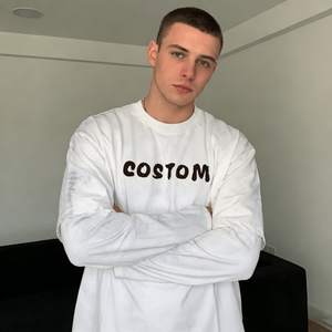 T-shirt à manches longues vintage blanc personnalisé pour homme, coupe classique, en maille gaufrée 300 g/m², respirant, polyester/coton, de luxe - Product Image 2