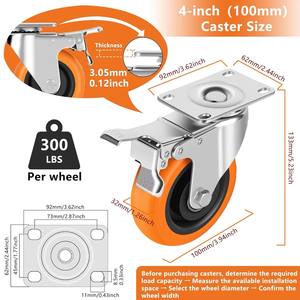 ล้อเลื่อนคอนเทนเนอร์แบบหมุนได้ ขนาด 2 นิ้ว ทำจากโพลียูรีเทน พร้อมเบรกแบบล็อคคู่ รับน้ำหนักได้ 10-40 กิโลกรัม - Product Image 3