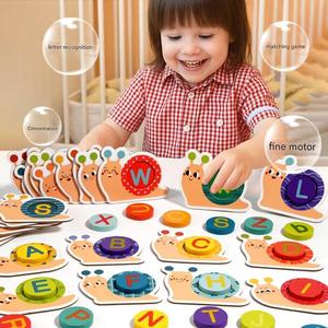 Preescolar educativo niños Caracol Letras a juego rompecabezas juguete alfabetos tarjetas Flash juego a juego Montessori juguetes de madera - Product Image 5