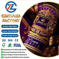 Étiquette de cigare en papier haut de gamme en promotion, bande de cigare gaufrée or violet, étiquette de cigare personnalisée avec logo, autocollant annulaire pour cigare