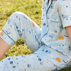 Pijamas de Satén para Bebés Niños 2026, Conjunto de Pijama de Manga Corta para Niños, Ropa de Dormir para Niños Pequeños, Vamos a Nadar por la Mañana - Product Image 1