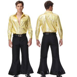 Conjunto <span class=keywords><strong>de</strong></span> Disfraz Disco Unisex, Estilo Hippie Retro <span class=keywords><strong>de</strong></span> <span class=keywords><strong>los</strong></span> <span class=keywords><strong>70</strong></span>, Top <span class=keywords><strong>y</strong></span> Pantalones <span class=keywords><strong>de</strong></span> Poliéster, Ropa <span class=keywords><strong>de</strong></span> Cosplay para Fiestas <span class=keywords><strong>de</strong></span> Halloween para Adultos - Product Image 3