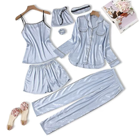 Vente en gros directe d'usine, pyjamas en satin luxueux et confortables avec taille élastique, manches courtes pour femmes, ensemble de pyjama 7 pièces pour l'été