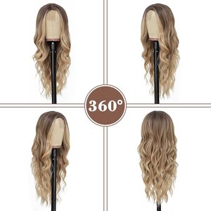 Perruques blondes ombrées, longues, à ondulations lâches, synthétiques, pour femmes, résistantes à la chaleur, fibres brésiliennes, perruque de <span class=keywords><strong>cheveux</strong></span> humains pour tous les jours - Product Image 5