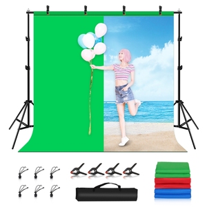 PULUZ Kit de support de <span class=keywords><strong>fond</strong></span> de studio <span class=keywords><strong>photo</strong></span> 2x2m avec barre transversale et toiles de <span class=keywords><strong>fond</strong></span> rouges / bleues / vertes - Product Image 1