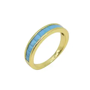 INS Hot Selling Trendy Jewelry Fashion Rings 2020 Women 925 Sterling Silver Anel Gold Plated Square Blue Turquoise Ring