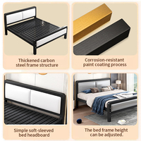 Lit double (matrimonial) en fer réglable et durable OEM, cadre en acier au carbone épaissi et renforcé, lit simple en métal de 1,5 m, style hôtel moderne